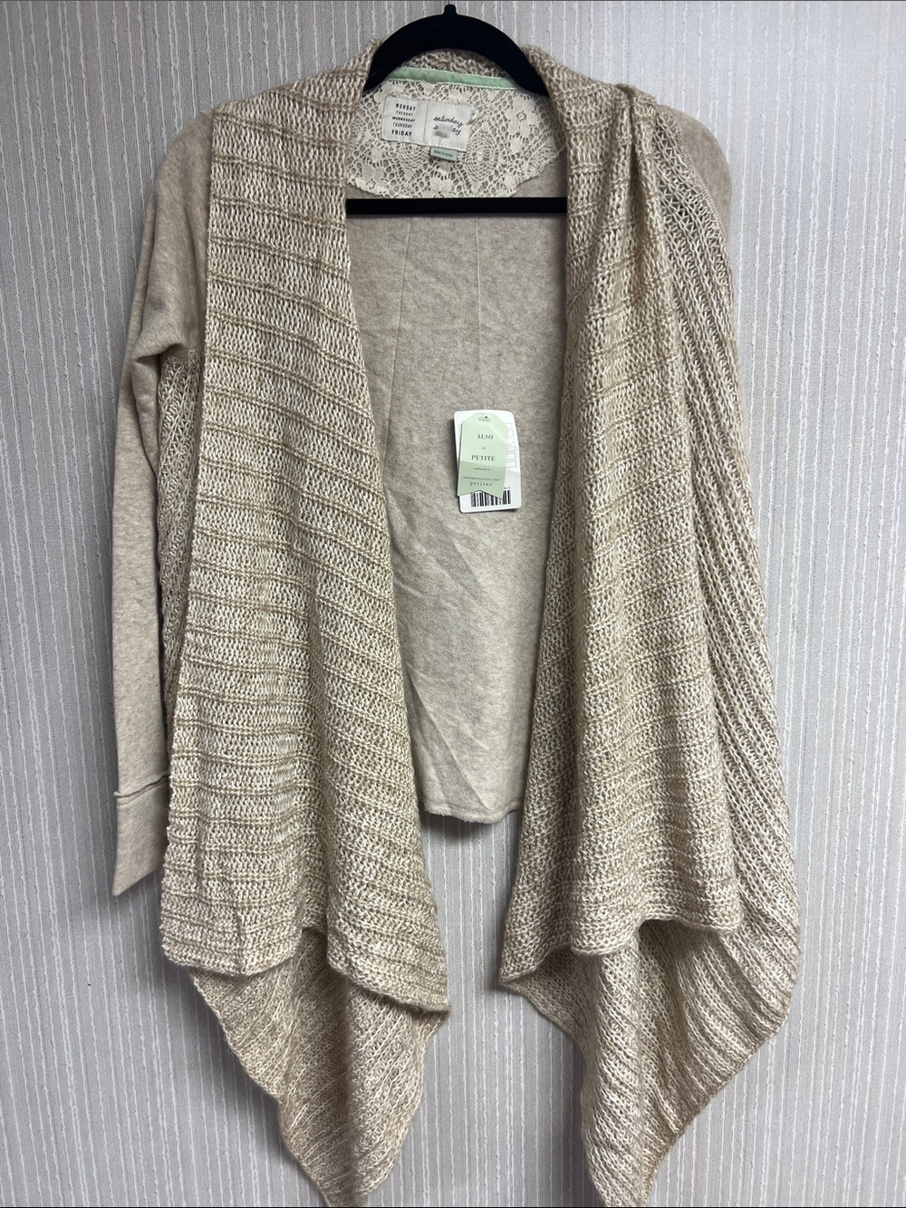 XS/S NWT Anthropologie Women's Beige Draped Open-Front Knit Cardigan